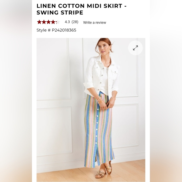 Talbots Midi Linen Striped Swing Skirt Sz 12 New With Tags Pockets - Picture 1 of 9